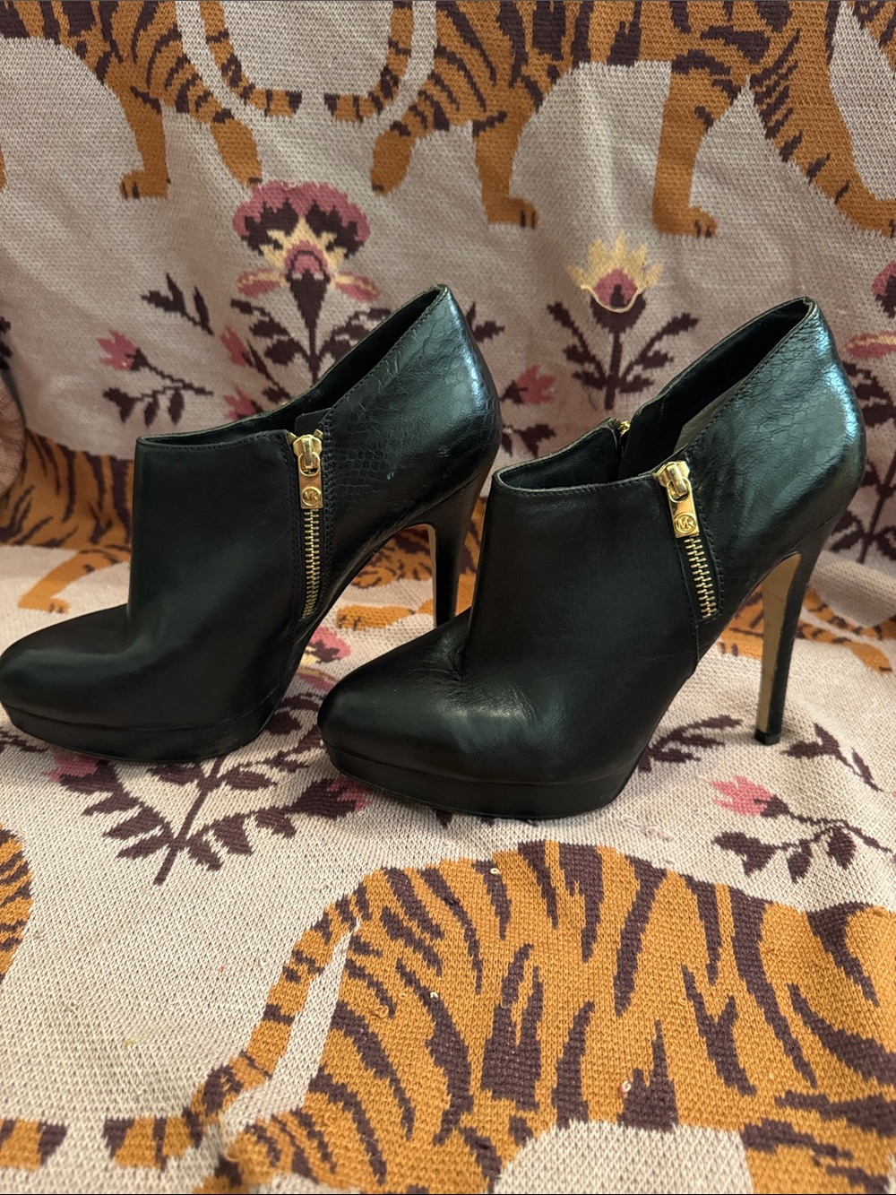 Michael Kors High-Heel Ankle Booties with Gold Zipper - Picture 12 of 12